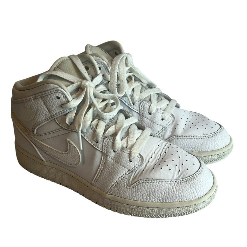 Nike Air Jordan‎ 1 Sneakers Leather Mid Triple White US 5.5 Y Women 7.5